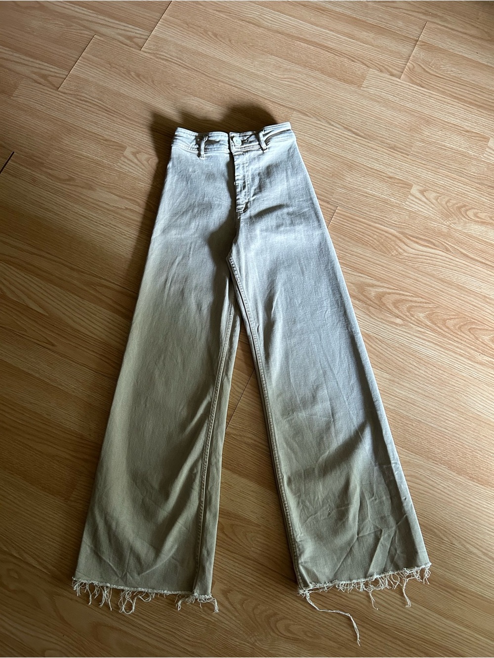Zara Sage Tan High Waisted The Marine Straight Leg Jeans Size 0
